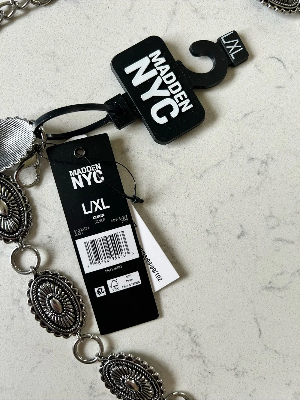 NWT Madden NYC Silver Concho Chain Belt with Engraved Embellished Medallions - Picture 5 of 10
